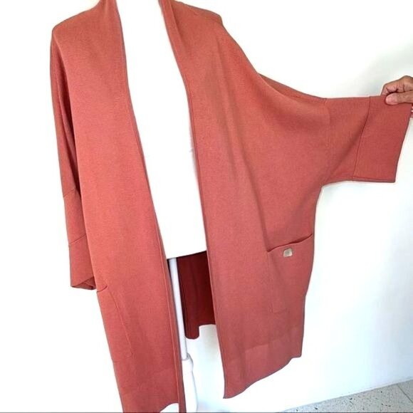 Long Open Cardigan Womens Boxy Style Mid Weight Patch Pockets Buttons - Picture 3 of 11